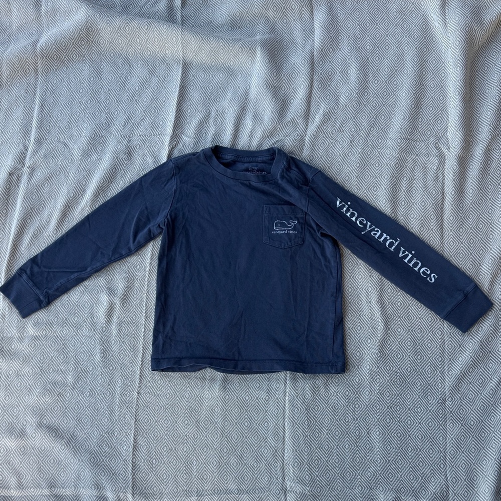 Vineyard Vines Kids Distressed Whale Blue Long Sleeve Tee